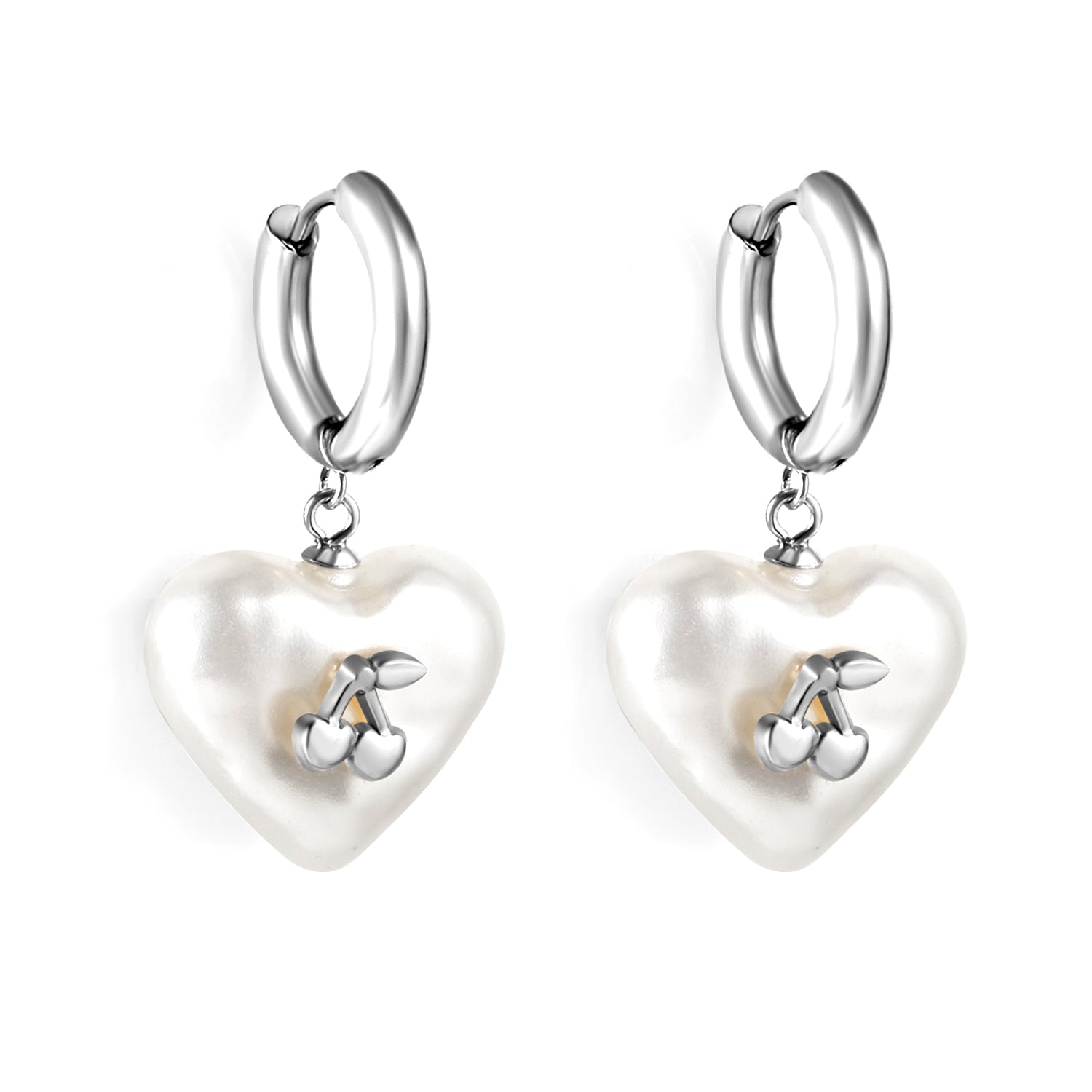 2024 New Year's Fashion Heart Shaped White Pearl + Cherry Stud Earrings asonjewelry